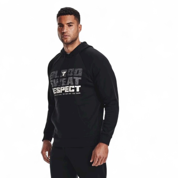 Under Armour Men’s Sweatshirt Project Rock Rival Fleece Hoodie Black Size Med - Picture 1 of 9